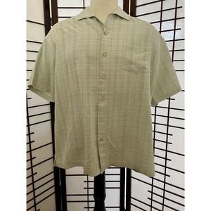 Batik Bay Men's Short Sleeve Green Striped Button Shirt Sz. XXL